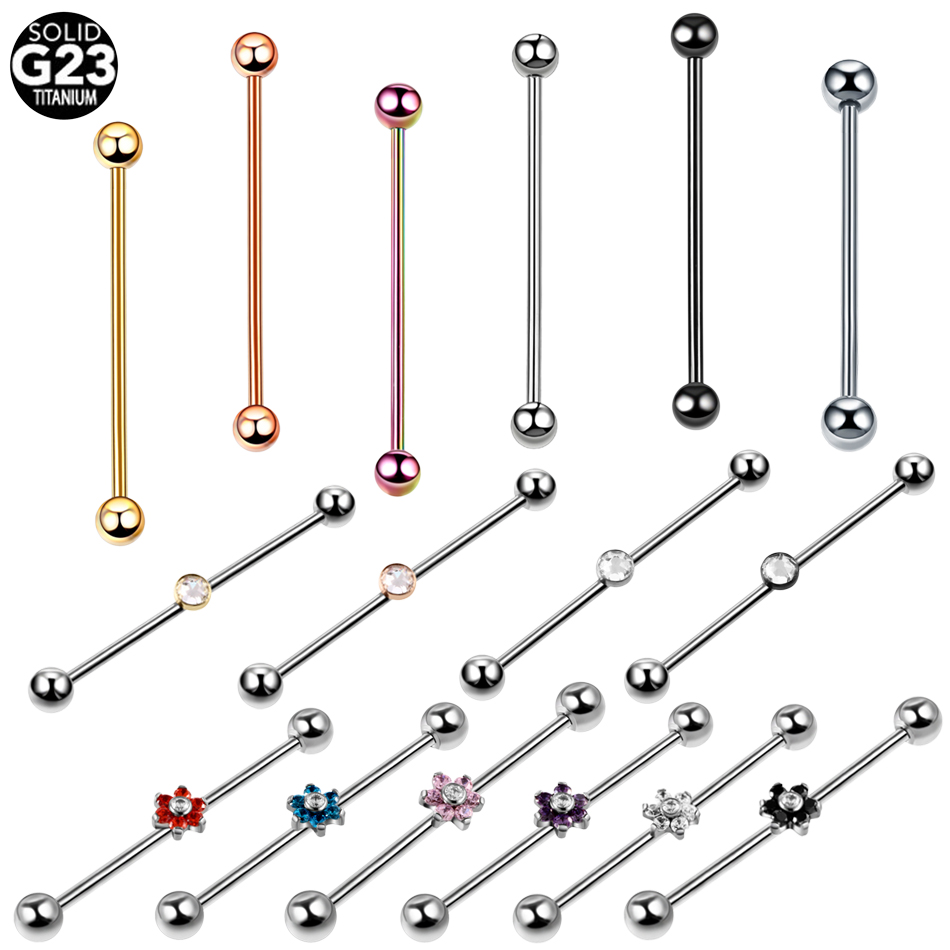 Industrial Barbell Long - 1 cái Titan Piercing Gem Barbell