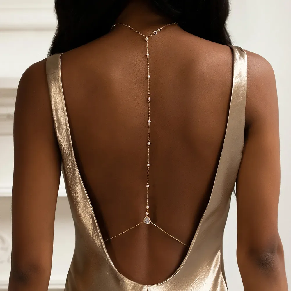 Body Jewelry Dress - Fashion Bridal Back Chain Jewelry Pearl