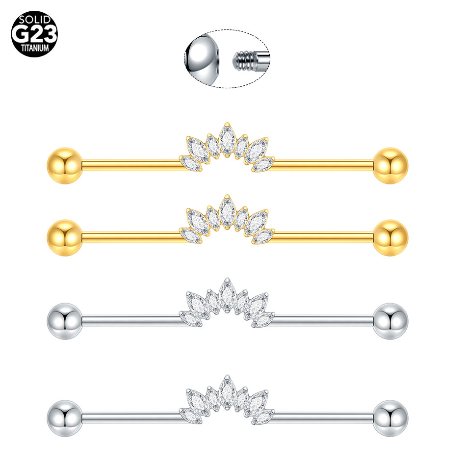 1/5PCS Titanium 14G CZ Industr - đánh giá và giá Industrial Barbell Long