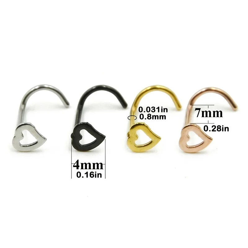 5pcs Hollow Heart Nose Stud Se - đánh giá và giá Nostril Screw Pin